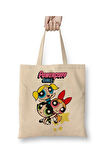 Powerpuff Girls Beyaz Bez Çanta Uzun Saplı Alışveriş Çantası Plaj Çantası