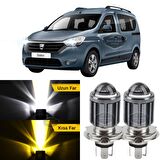Dacia Dokker 2012-2022 Uyumlu Mercekli Far Ampulü Led Xenon Çift Renk Sarı-Beyaz Far Şimşek Etkili CSP Led Lamba Uzun Kısa 2 Adet Takım