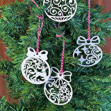 10 Parça Kırmızı Beyaz İpli Ahşap Fiyonk Yılbaşı Ağaç Süsü