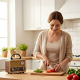 Orta Boy Retro Ahşap Tasarım Radyo (Şarjlı, Taşınabilir, Bluetooth Hoparlörlü)