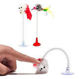 2'li Set Vantuzlu Kedi Oyuncağı, Esnek Telli Tüylü Peluş Fareli İnteraktif Oyuncak