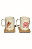 Tost Ahşap Bardak Altlığı 2 lı Set Sevgililere Özel Bardak Altlığı