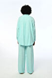 KADIN OVERSIZE KESİM DESENLİ MİNT RENK GÖMLEK