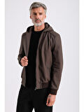 Arda Erkek Kapüşonlu Deri Mont