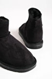 JOLIE Bağcıksız Düz Taban İçi Kürklü Kısa Süet Kadın Bot SST - Siyah