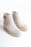 LUNA Fermuarlı Lastikli Ortopedik Taban Topuklu Süet Kadın Bot SKT - Krem