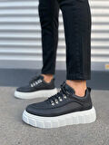JY010 Cloud Bağcıklı Cilt Erkek Günlük Sneaker Ayakkabı CBT - Siyah