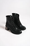 DIANA Bağcıklı Fermuarlı Ortopedik Taban Topuklu Kadın Bot CST - Siyah