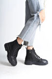 BLOOM Bağcıklı Fermuarlı Ortopedik Taban Kadın Bot CST - Siyah