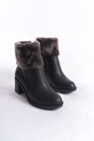 KATYA Fermuarlı Ortopedik Taban Topuklu Kürk DetaylıKadın Bot  CST - Siyah