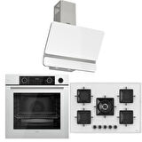 Ferre Fryart Steam Beyaz Set ( D081 Beyaz Davlumbaz -SS036 75 CM Wok Gözlü Beyaz Ocak- XE64CB Fryart Steam Beyaz Fırın)