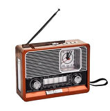 Nostaljik Radyo Bluetooth Hoparlör Led Işıklı Saatli Sd Kart Usb Aux Girişli Şarjlı K-105 RADYO_KAHVERENGİ