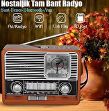 Nostaljik Radyo Bluetooth Hoparlör Led Işıklı Saatli Sd Kart Usb Aux Girişli Şarjlı K-105 RADYO_KAHVERENGİ