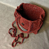 Uretti - Güner 6158 - El Yapımı Makrome İp Mini Bordo Çapraz Çanta - 14 x 17 cm
