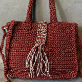 Uretti - Güner 6158 - El Yapımı Makrome İp Mini Bordo Çapraz Çanta - 14 x 17 cm