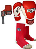 Boks Eldiveni 8 Oz/Kick Boks,Muay Thai Ayak Bilek Çorap/3,5 Metre Boks Bandajı 3 lü Set