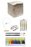 Beyaz Seramik Hamuru 6 Kg Kil - Fanart Academy Akrilik Boya 12 Renk X 12 ml