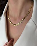 İKİLİ ÖRGÜ İTALYAN EZME KADIN KOLYE GOLD ÇELİK ÜZER ALTIN KAPLAMA GARANTİ BELGELİ