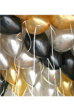 Metalik Balon 25 Adet Metalik Gri Gold Pastel Siyah Set