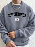 Güney Kore Bayrağı Baskılı Erkek Sweatshirtleri Kışlık Bisiklet Yaka Kapüşonlu Üstler Sokak P