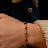 14k Altın Oval Renkli Taşlı Bileklik