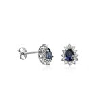 0.19ct Pırlantalı Safir Taşlı Damla Model Küpe-18k