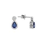 0.32ct Pırlantalı Safir Taşlı Damla Model Küpe-8k