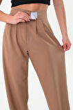Kadın Vizon Yüksek Bel Cırtlı Palazzo Pantolon