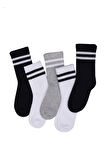 Çocuk Çorap Soket 3 Çift Unisex Beyaz-Siyah-Gri