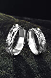 Erkek Kadın Gümüş Alyans - Çizgi Desenli 925 Ayar Erkek Kadın Yüzük