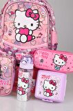 YENİ SEZON LİSANSLI HELLO KITTY'NIN PIRILTILI DÜNYASI ÖZEL KOLEKSİYON OKUL,BESLENME VE KALEM ÇANTASI,MATARA İLE BESLENME KABI SETİ