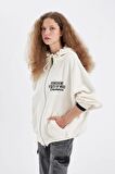 DeFacto Oversize Geniş Kalıp Kapüşonlu Sırt Baskılı Kalın Fermuarlı Sweatshirt C7835AX24WNWT32