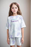 Kız Çocuk Giyim %100 Pamuklu Oversize Desenli T-Shirt & Şort İkili Takım LL.P01.O2.L01.010