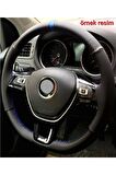 Renault Megane 1 Uyumlu Alkantara Mavi Yüzüklü Dikmeli Direksiyon Kılıfı