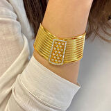 22 Altın Altın Kaplama Taşlı 9 Sıra Trabzon Kelepçe Bilezik