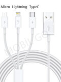 Iphone 6 7 8 9 X 11 12 13 14 Pro Max Android Typec Micro Usb Lightning 3lü Hızlı Şarj Kablosu