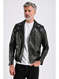 Judah Erkek Siyah Jumbo Biker Deri Mont