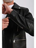 Judah Erkek Siyah Jumbo Biker Deri Mont