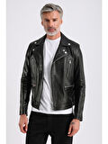 Judah Erkek Siyah Jumbo Biker Deri Mont