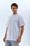 Unisex Oversize Düz Bisiklet Yaka T-Shirt - Beyaz