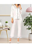Kadın Şampanya Önden Düğmeli Saten Pijama Takımı N.İ.L.R.O.Z2.E.0.L.4.T.5.T.T