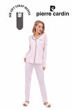 Kadın Gül Kurusu Uzun Kollu, Önden Düğmeli Pijama Takımı 1 Çift Çorap Hediyeli R.O.Z..8.2.E.L.T.8.