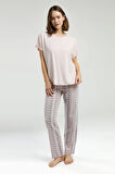 Kadın Pudra Cepli Kısa Kollu Pijama Takımı R.O.8.9.Z.E.5.5..L.T.