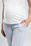Kadın Beyaz Lohusa Cep Detaylı Kısa Kollu Pijama Takımı R.O.8.9.Z.E.7.6..L.T.