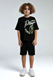 Erkek Çocuk Siyah Baskılı Pamuklu Şortlu Alt Üst Takım A.R.N.T.R.3.O.Z.5.E.L.7.T.1.