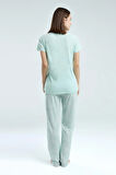 Kadın Mint V Yaka Viskon Cep Detaylı Pijama Takımı