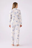 Kadın Ekru Önden Düğmeli Viskon Cep Detaylı Pijama Takımı