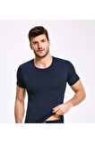 Erkek Lacivert Sıfır Yaka T-Shirt 2'li Bambu Likralı