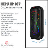 HEPU Hp 107 Taşınabilir Şarjlı Bluetooth Hoparlör 30 W Rms 2*8 Inc Kablosuz Karaoke Mikrofon Rgb Led
