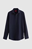 Slim Fit Lacivert Italyan Yaka Dar Kesim Klasik Kravatlık Uzun Kollu Kolay Ütülenebilir Ne 2HF02ORT4185